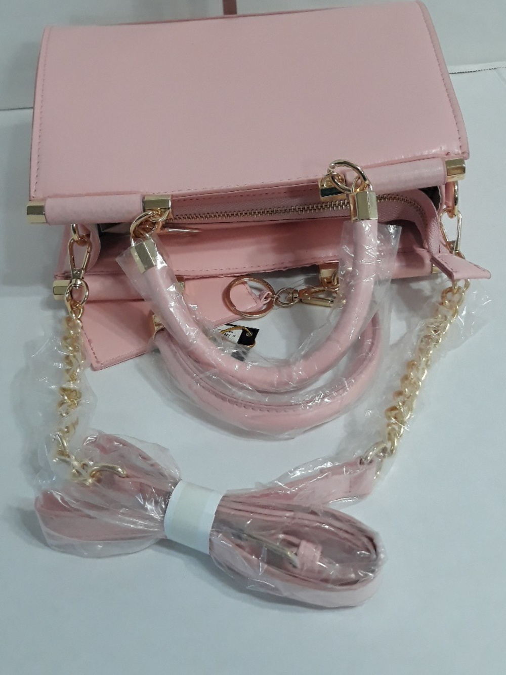 BEBE NOLA Pink Textured Satchel with Card Holder and Gold Accents *NWT* - Picture 4 of 7